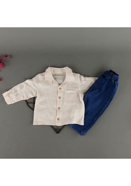 Aspanya Müslin Gömlekli Kot Pantolonlu 2'li Erkek Takım