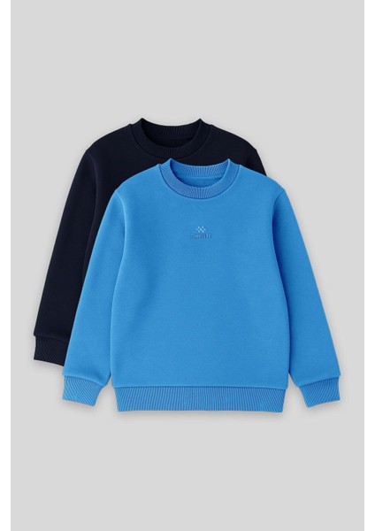 Standart Fit 2li Paket Lacivert-Saks Erkek Çocuk Sweatshirt - 11232