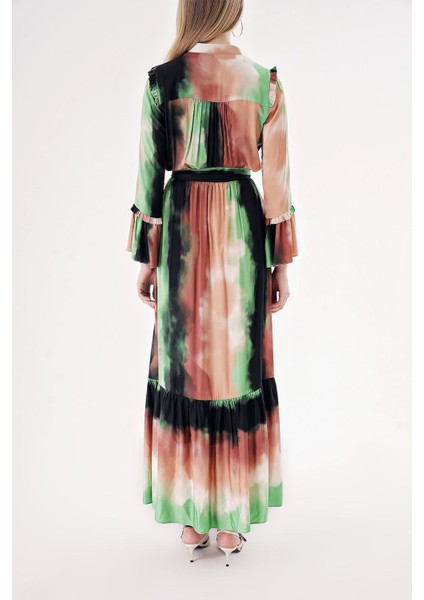 Karışık Renkler Beli Lastikli Büzgülü Uzun Elbise 94541 fırsatları