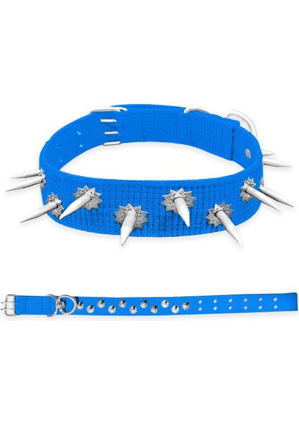 Dokuma Çivili Köpek Boyun Tasması - 5*80 cm - Mavi