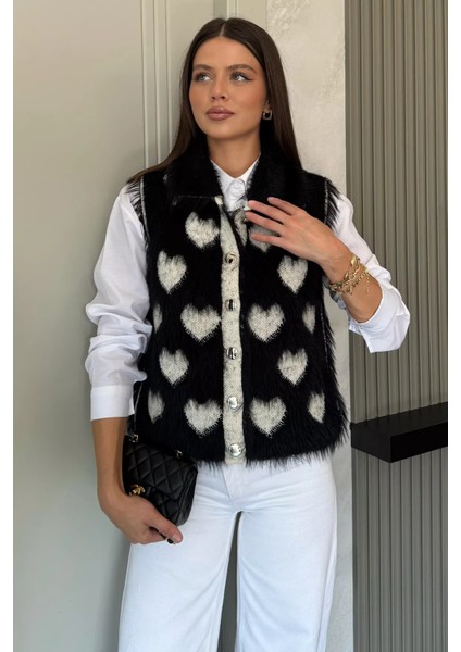 Sakallı Kalpli Kadın Triko Yelek (S-M-L Uyumludur) P-00018369