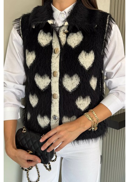 Sakallı Kalpli Kadın Triko Yelek (S-M-L Uyumludur) P-00018369 fiyatları