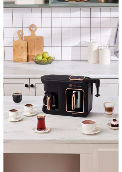 6'lı Çelik Közde Türk Kahve Makinesi, Konuşan, Metalik, Siyah Bakır Renk