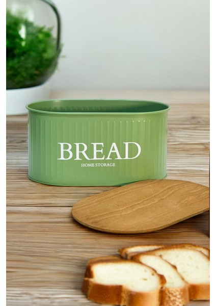 Yeşil Ahşap Kapaklı Metal Ekmeklik, Şık ve Pratik Ekmek Kutusu