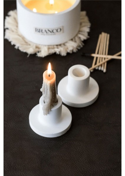 2'li Beyaz Betondan Şamdan Mumluk, Şamdan Mumluk, Beyaz Uzun Mumluk, Minimal Şamdan Mumluk. fiyatları