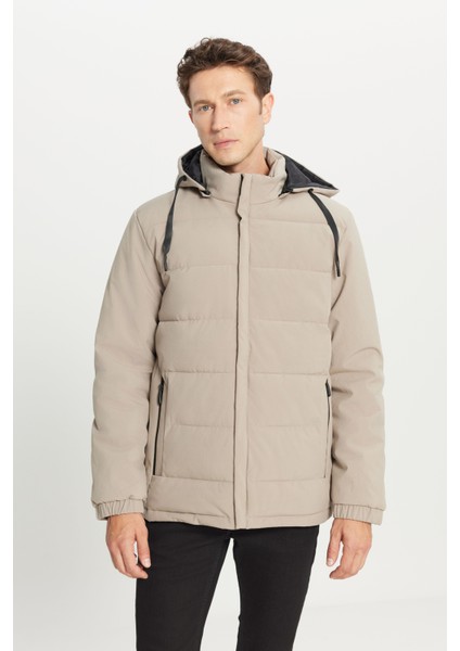 Standart Fit Normal Kesim Dik Yaka Kapüşonlu Yan Cepli Casual Mont