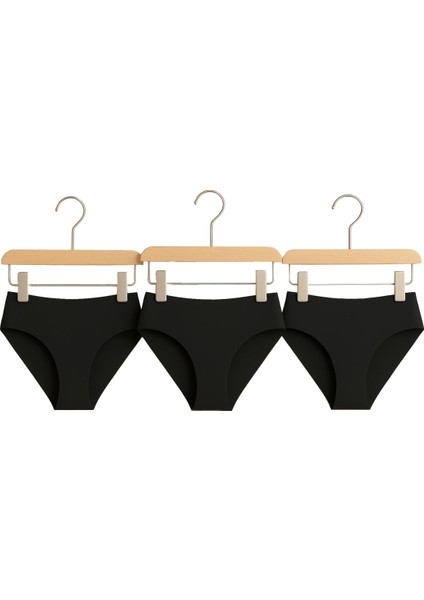 Kadın Bikini Külot 3'lü Set Siyah Renk Dikişsiz Lazer Kesim Bel Lastikli