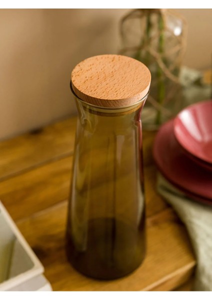 Yeşil Ahşap Kapaklı Cam Sürahi 1150 Ml, Şık ve Doğal Tasarım fiyatları