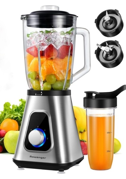 Iki Fonksiyonlu Inox Cam Hazneli 1.5l Smoothie ve Kişisel Blender, 600ML Kapasite
