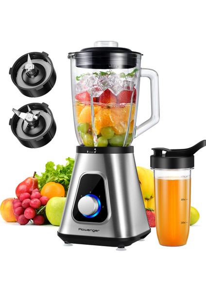 Iki Fonksiyonlu Inox Cam Hazneli 1.5l Smoothie ve Kişisel Blender, 600ML Kapasite