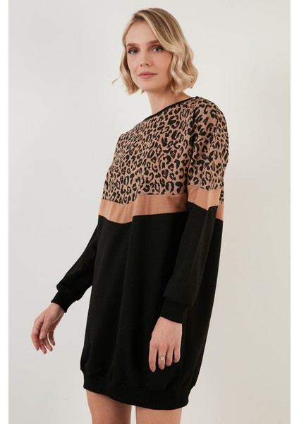 Leopar Desenli Renk Bloklu Oversize Bisiklet Yaka Tunik Bayan Tunik 5863604 fiyatları