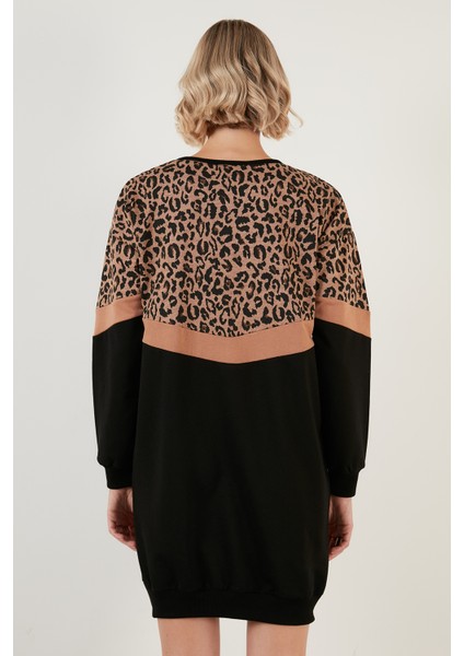 Leopar Desenli Renk Bloklu Oversize Bisiklet Yaka Tunik Bayan Tunik 5863604 indirimleri