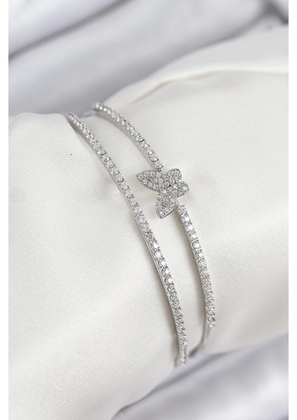 Bfs Pirinç Zirkon Taşlı Kelebek Model Gümüş Renk Kadın Bileklik