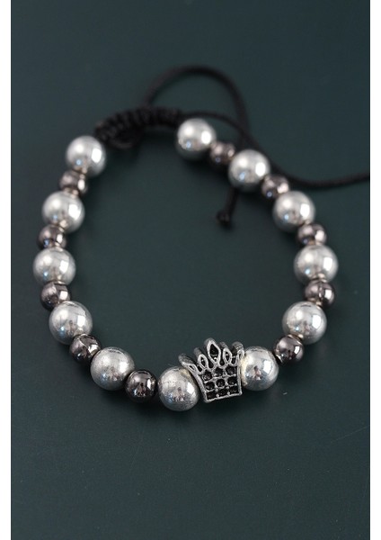 Bfs Doğal Taş Kral Tacı Model Gümüş ve Füme Renk Asansörlü Erkek Bileklik fiyatları