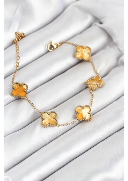 Bfs 316L Çelik Gold Zincir Sarı Yonca Bileklik fiyatları