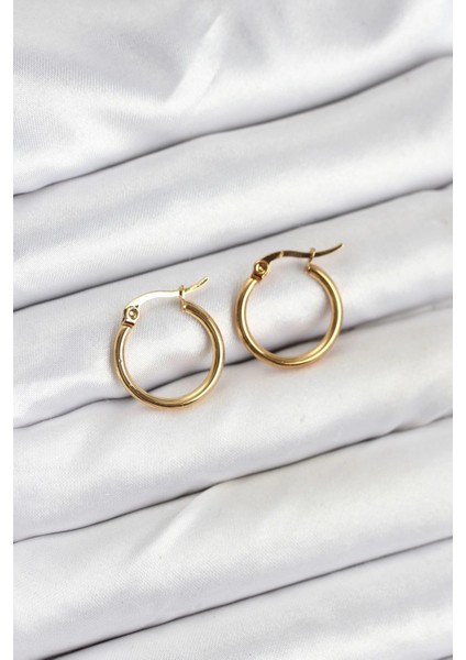 Bfs 316L Çelik Gold Renk 15 mm Halka Kadın Küpe