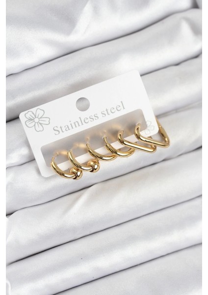 Bfs 316L Çelik Gold Renk Kadın Küpe Seti