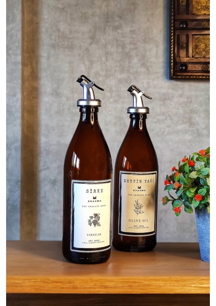 Şişe Seti, 2'li, 500 Ml, Zeytinyağı ve Sirke Damlalıklı Şişe, Yağdanlık, Şişe Seti
