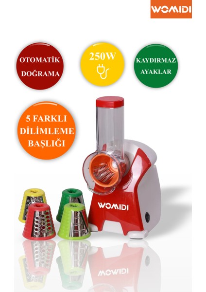 Kırmızı Çok Fonksiyonlu Otomatik Doğrayıcı ve Dilimleyici Makine