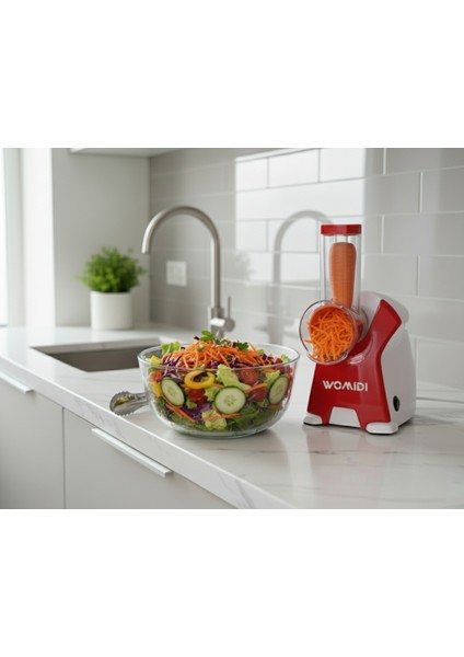 Kırmızı Çok Fonksiyonlu Otomatik Doğrayıcı ve Dilimleyici Makine