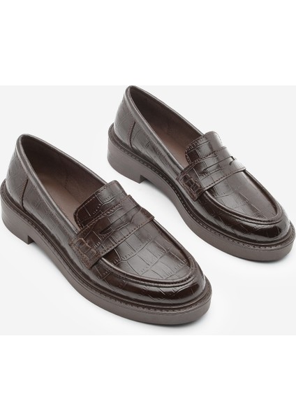 Kadın Loafer Günlük Klasik Ayakkabı Casual Makosen Fonle Kahve Croco indirimleri