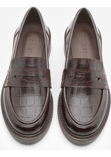 Kadın Loafer Günlük Klasik Ayakkabı Casual Makosen Fonle Kahve Croco