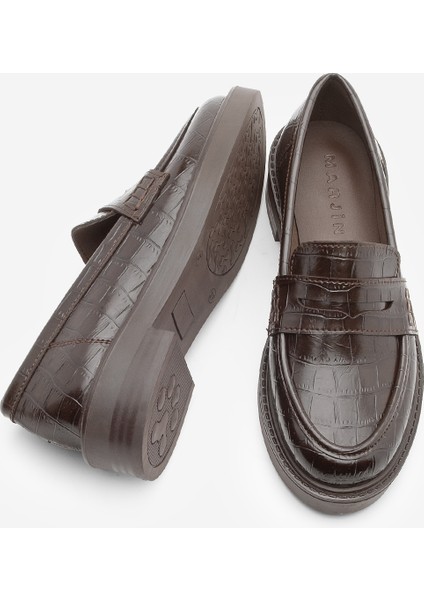 Kadın Loafer Günlük Klasik Ayakkabı Casual Makosen Fonle Kahve Croco
