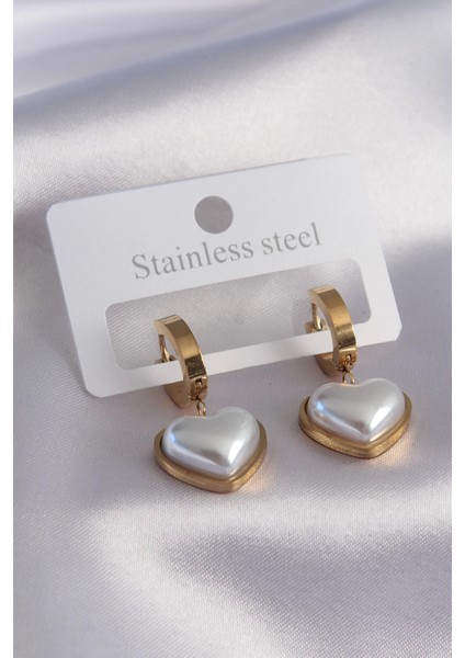 Bfs 316L Çelik Gold Renk Kalp Model Kadın Küpe