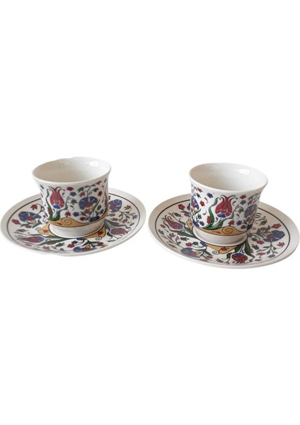 Turkuaz Çini Temalı Porselen Kahve Takımı, Şık ve Zarif Çiftli Set fiyatları