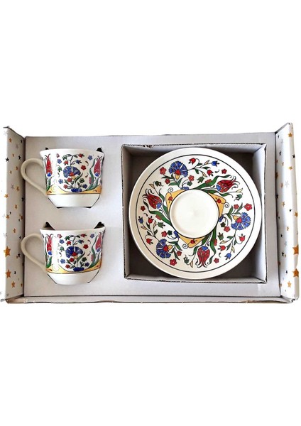 Turkuaz Çini Temalı Porselen Kahve Takımı, Şık ve Zarif Çiftli Set fırsatları