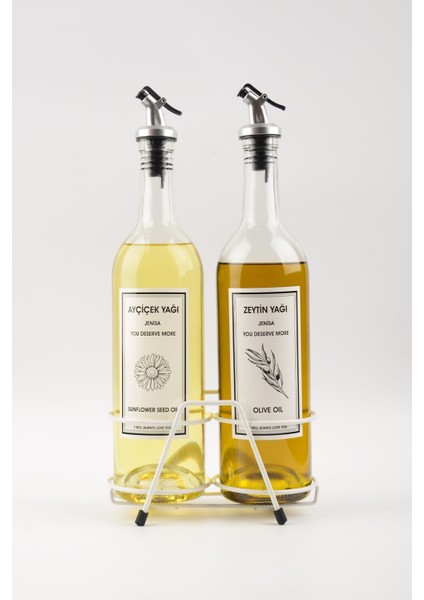 Şeffaf 750 ml Standlı Akıtıcı Yağlık, Beyaz Etiketli, Şık ve Kullanışlı Tasarım