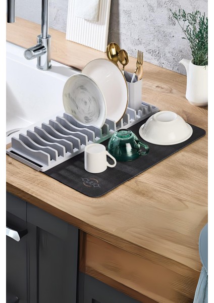 2'li Pratik Bulaşık Kurutma ve Düzenleme Seti, Gri Siyah