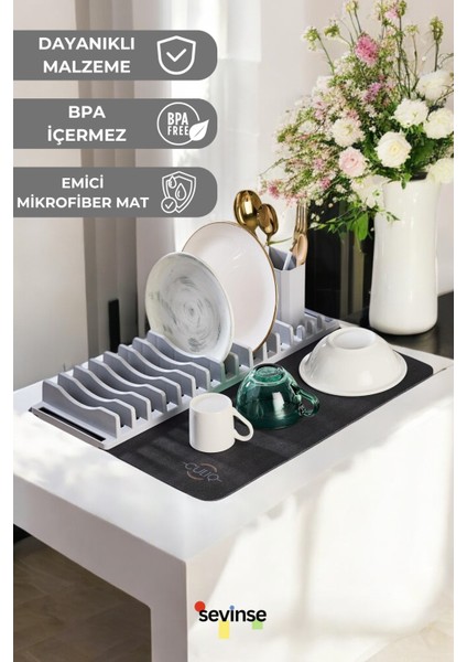 2'li Pratik Bulaşık Kurutma ve Düzenleme Seti, Gri Siyah fiyatları