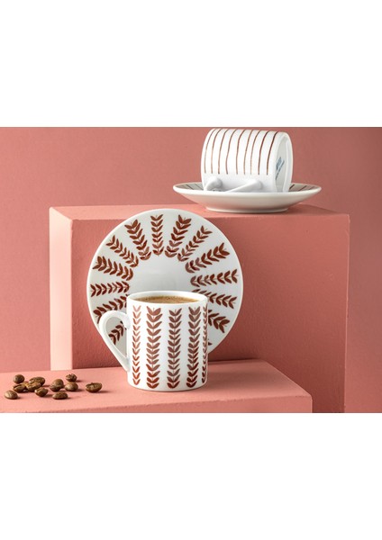 Bordo 2'li Porselen Kahve Fincanı, 80 Ml, Şık ve Zarif Tasarım