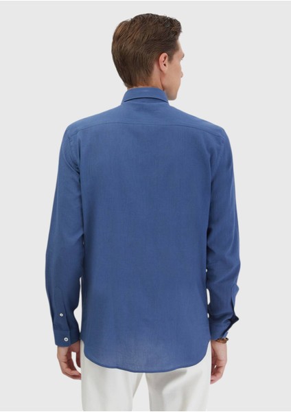 Indigo Düz Casual Fit Dokuma Casual %100 Pamuk Gömlek indirimleri