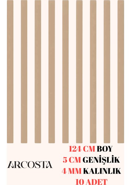 Ham Mdf Iskandinav Duvar Çıtası 4 mm Kalınlık 124 cm Uzunluk 5 cm Genişlik ( 10 Adet )