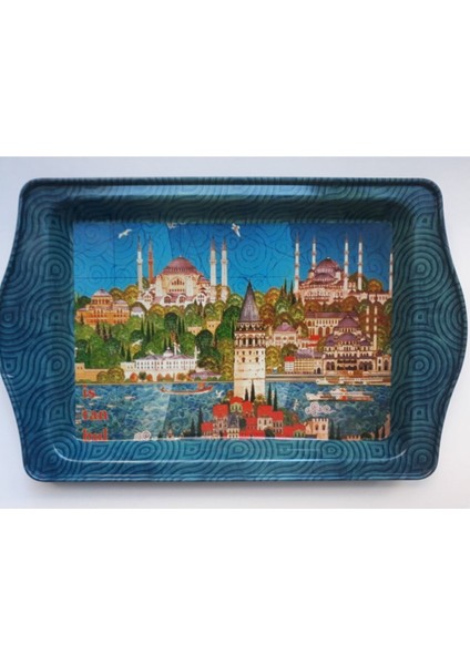 Istanbul ve Tarihi Mekanlar Temalı Renkli Sunum ve Self Servis Tepsisi