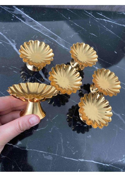 6'lı Gold Metal Dekoratif Papatya Kahve Yanı Lokumluk Seti