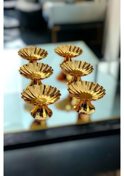 6'lı Gold Metal Dekoratif Papatya Kahve Yanı Lokumluk Seti modelleri