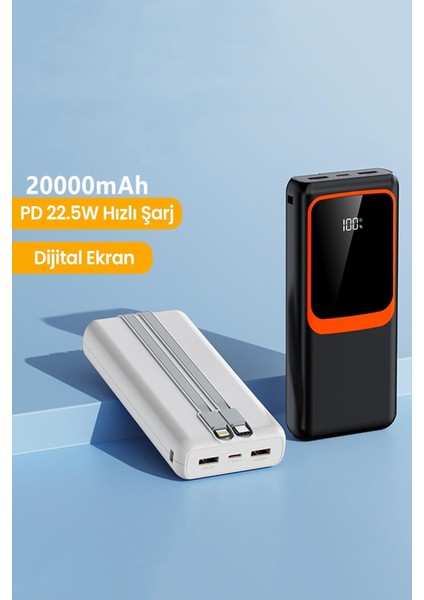 20.000 Mah Hızlı Şarj Pd 22.5W Powerbank Lightning Type-C Çıkışlı Dijital Göstergeli Kendinden Kablo modelleri