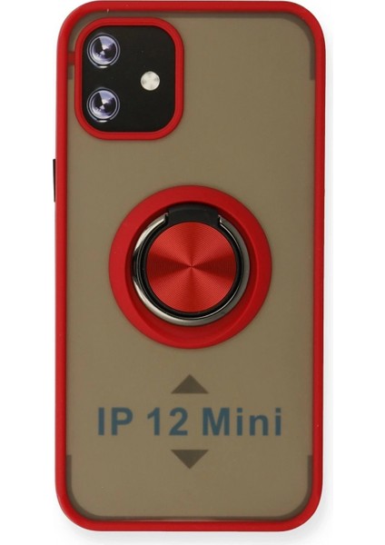 iPhone 12 Mini Kılıf Montreal Yüzüklü Silikon Kapak - Kırmızı