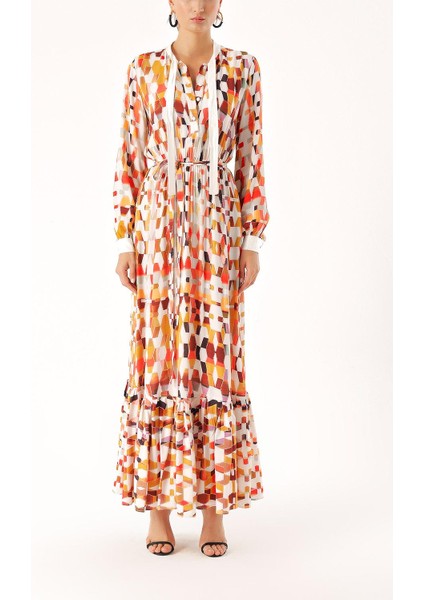 Desenli Beli Lastikli Büzgülü Elbise 94253 fiyatları