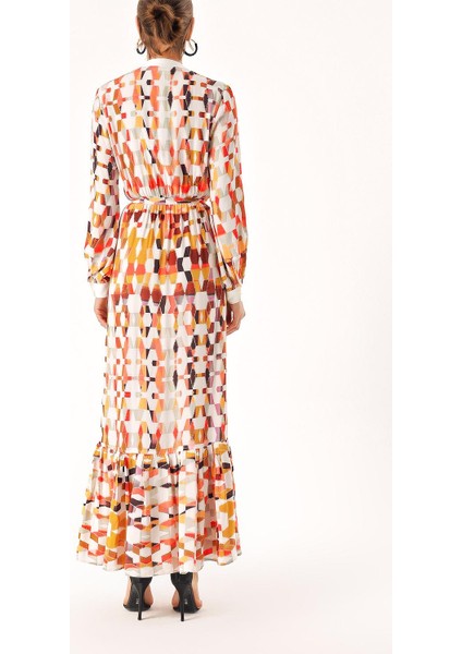 Desenli Beli Lastikli Büzgülü Elbise 94253 fırsatları