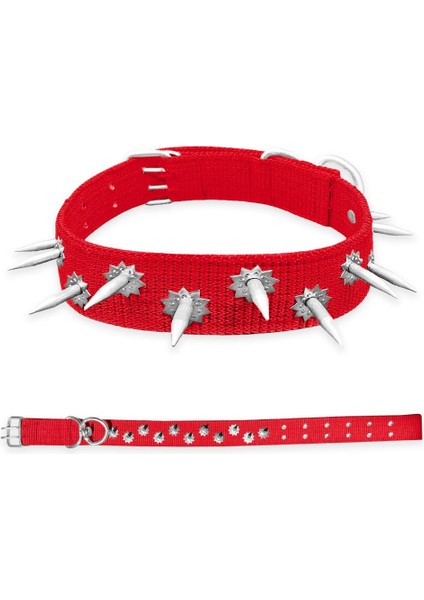 Dokuma Çivili Köpek Boyun Tasması - 5*80 cm - Kırmızı