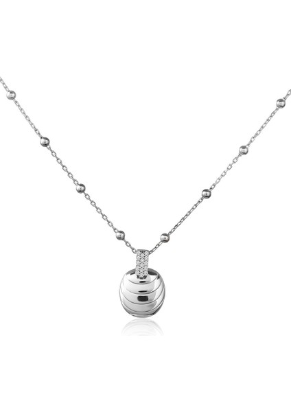 Gümüş Katmanlı Kabuk Formu ve Kristal Taş Detaylı 925 Ayar Gümüş Kolye 124