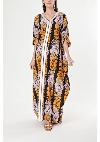 Desenli Dikiş Detaylı Bol Kesim Elbise 94304