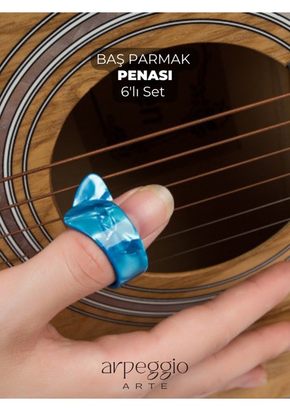 Baş Parmak Penası 6’lı Set – Karışık Renk | Thumb Pick | Gitar ve Ukulele Için Uyumlu!