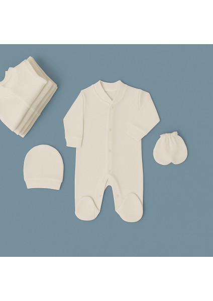 %100 Pamuk 0-9 Ay Kız Erkek Unisex Uzun Kollu Şapka ve Eldivenli Bebek Tulum