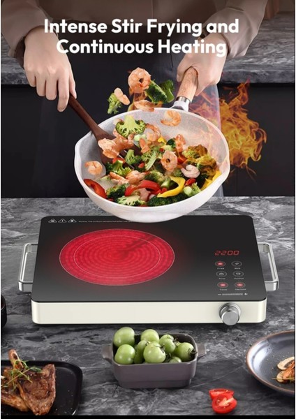 Enerji Tasarruflu Lazer Ocak, Siyah, Tüm Tencere ve Tavalara Uyumlu