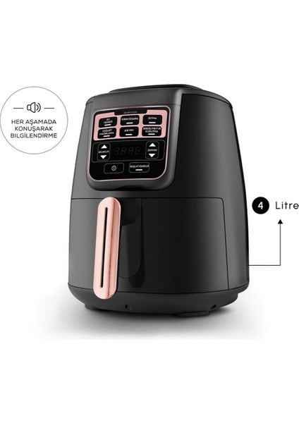 2'li Çok Fonksiyonlu Pembe Hava Fritöz, 4 Kişilik, Konuşma Özelliği